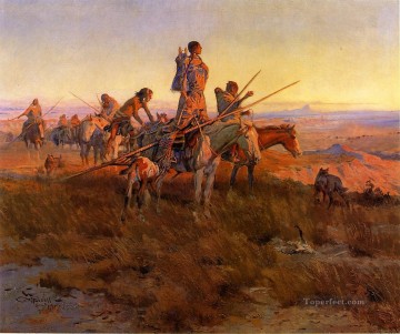  americano Pintura al %C3%B3leo - A raíz de los cazadores de búfalos Indios americano occidental Charles Marion Russell